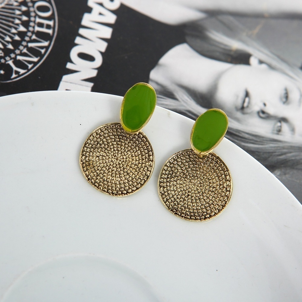 *ROSALVA* Green x Gold Round Fashion Earrings
